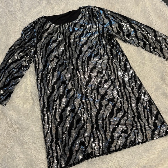 Tildon Black and Silver sparkle animal print sequin party dress woman’s medium - Picture 1 of 9